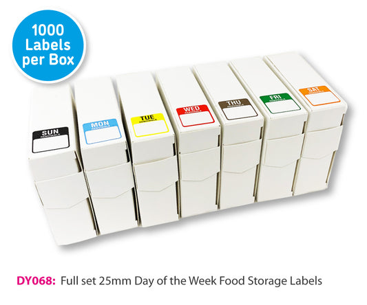 Catering Square Day Labels | 25x25 mm| 1,000 Per Box